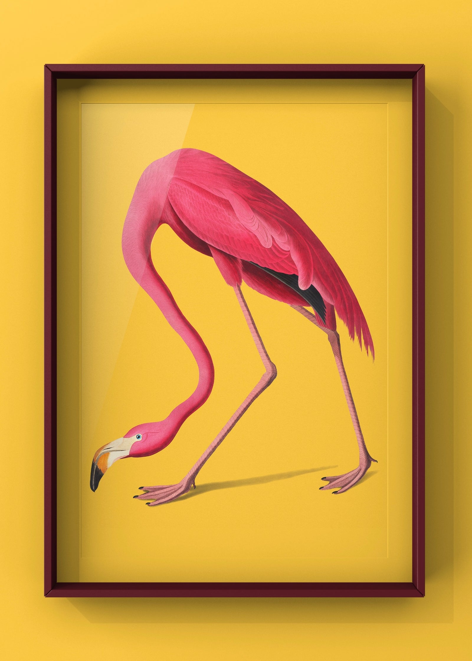 Minimal Bold Yellow American Flamingo Vintage Print | Vintage Wall Art