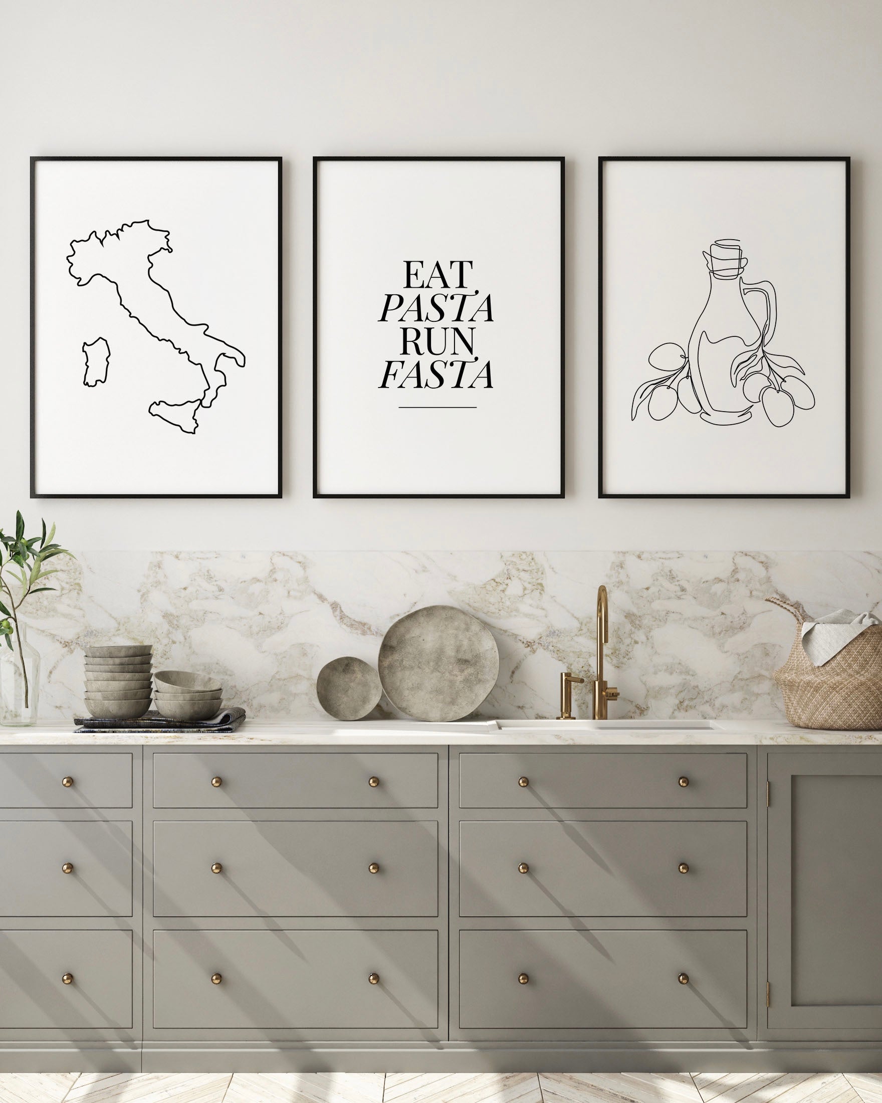 Eat Pasta Run Fasta Kitchen Prints Set of 3