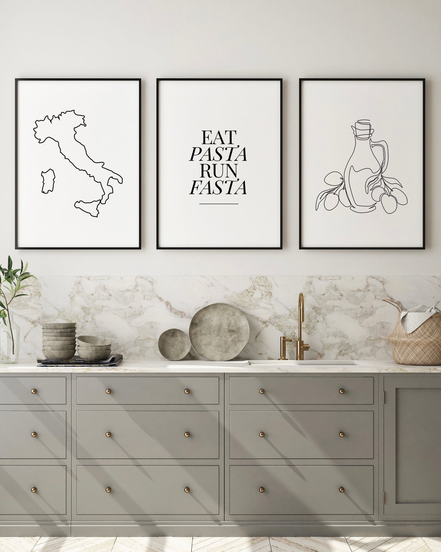 Eat Pasta Run Fasta Kitchen Prints Set of 3
