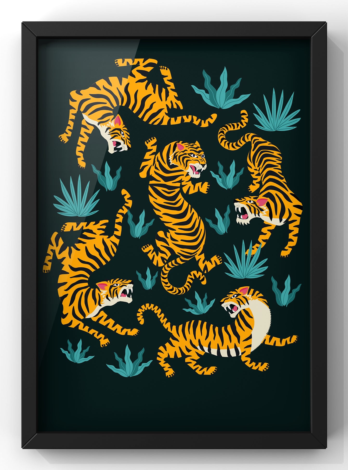 Tiger Pattern illustration Wall Art Print | Black
