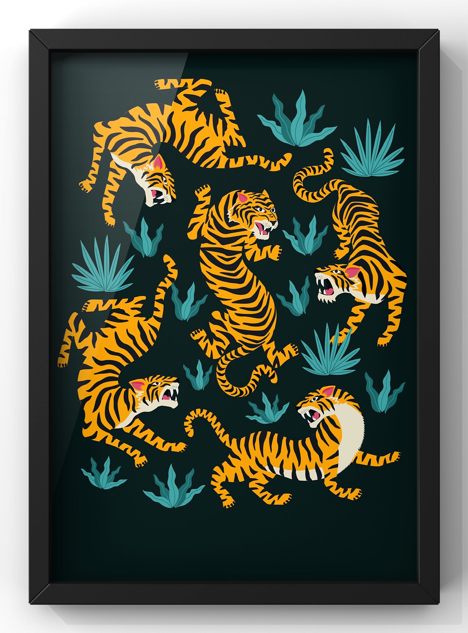 Tiger Pattern illustration Wall Art Print | Black