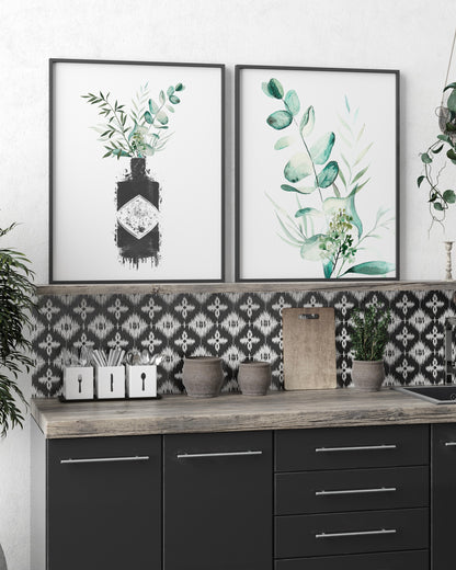 Botanical Gin Set of 2 Print s| Kitchen Gin Wall Art | Hendricks Gin Print | Kitchen Wall Art
