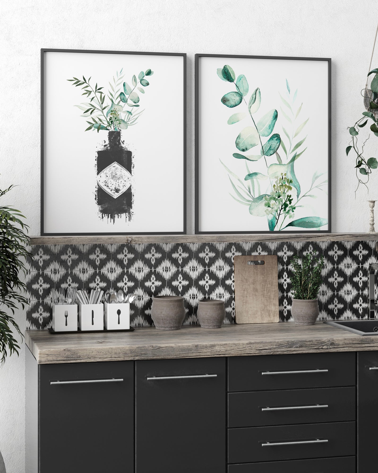 Botanical Gin Set of 2 Print s| Kitchen Gin Wall Art | Hendricks Gin Print | Kitchen Wall Art