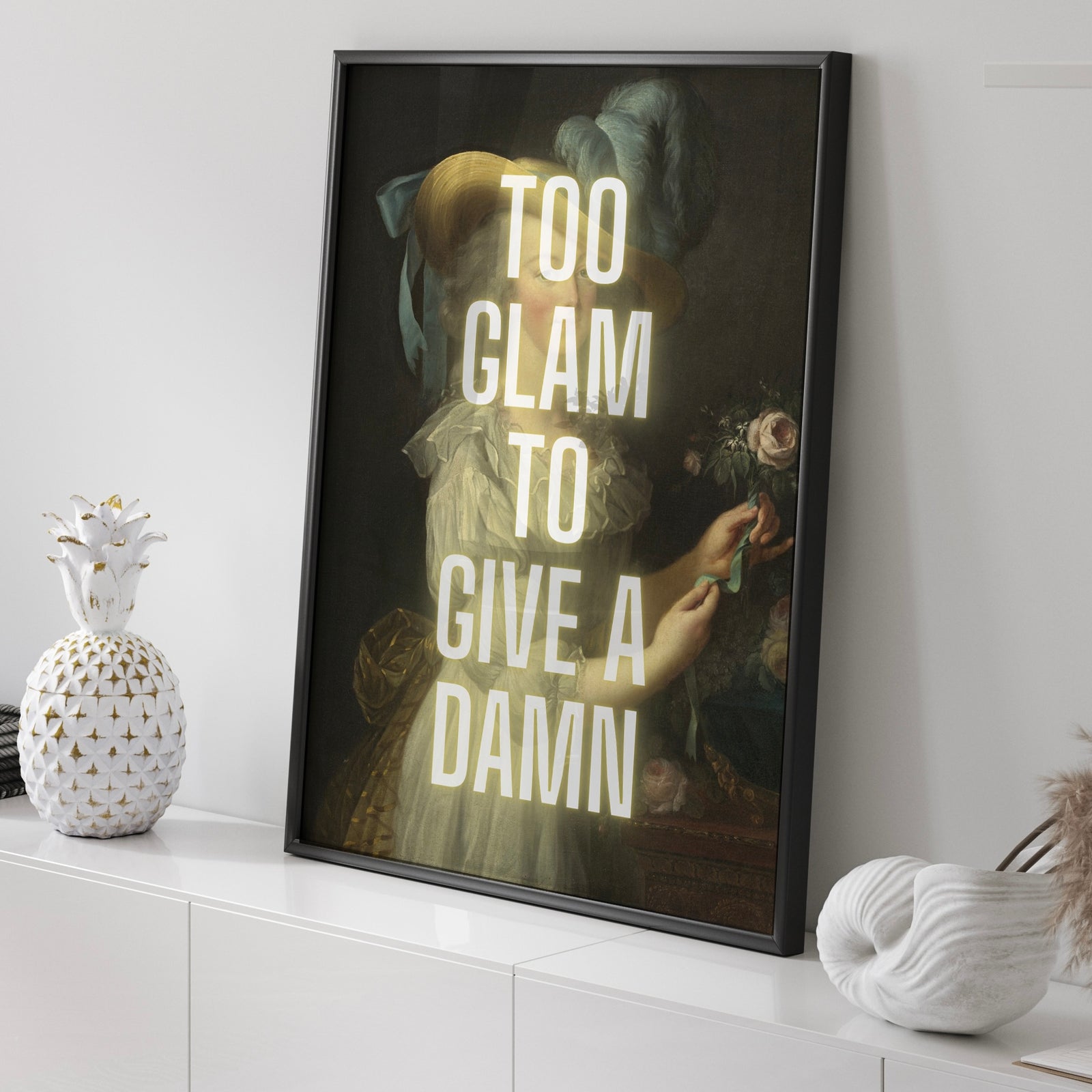 Too Glam To Give A Damn Quote Print  | Altered Vintage Print  | Funny Alternative Art Punk Print Shabby Chic  Wall Décor