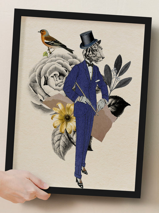 Vintage Floral Tiger Portrait Print | Vintage Wall Art