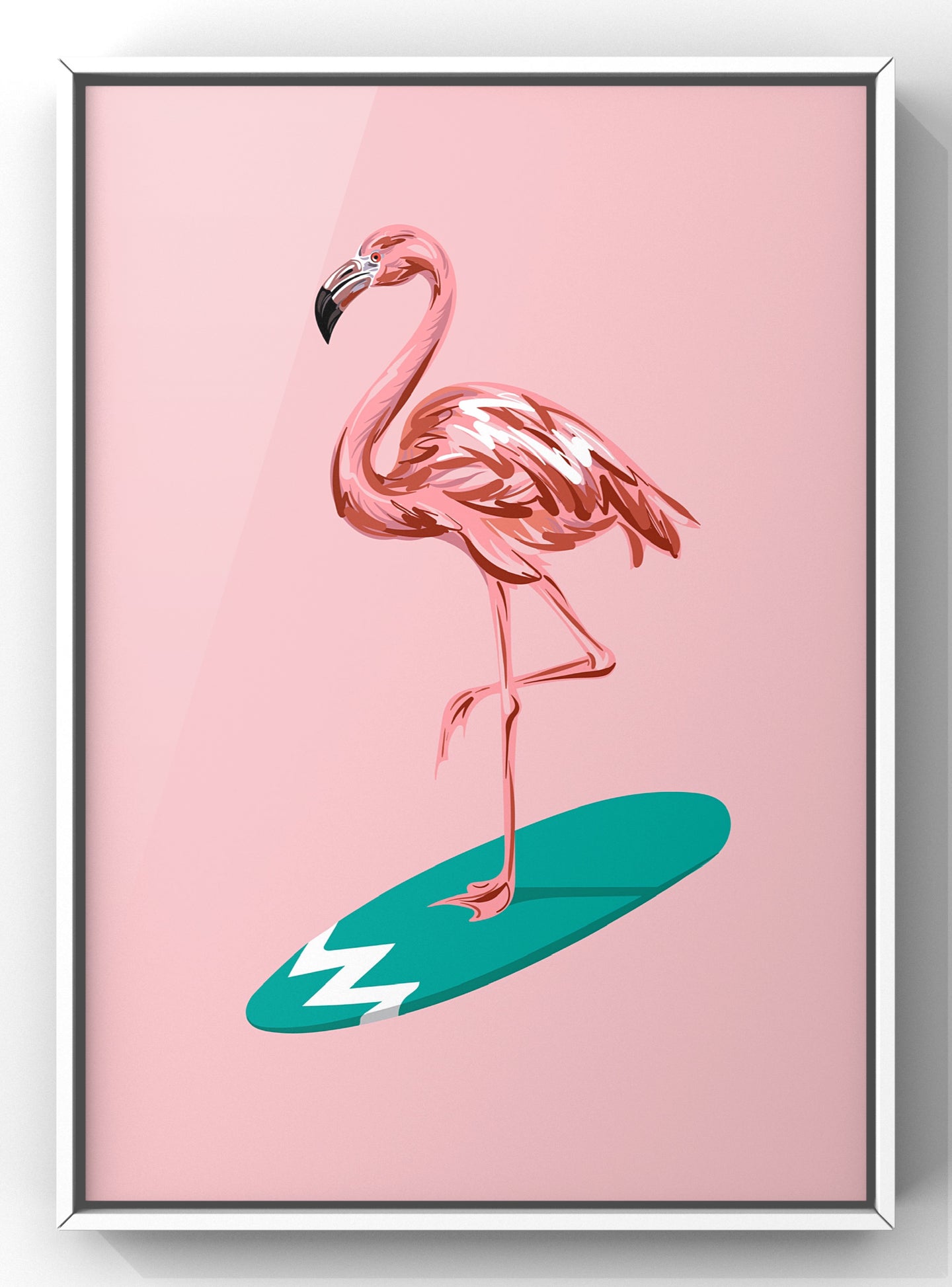 Cool Pop Art Flamingo Print | Surfing Flamingo Wall Art