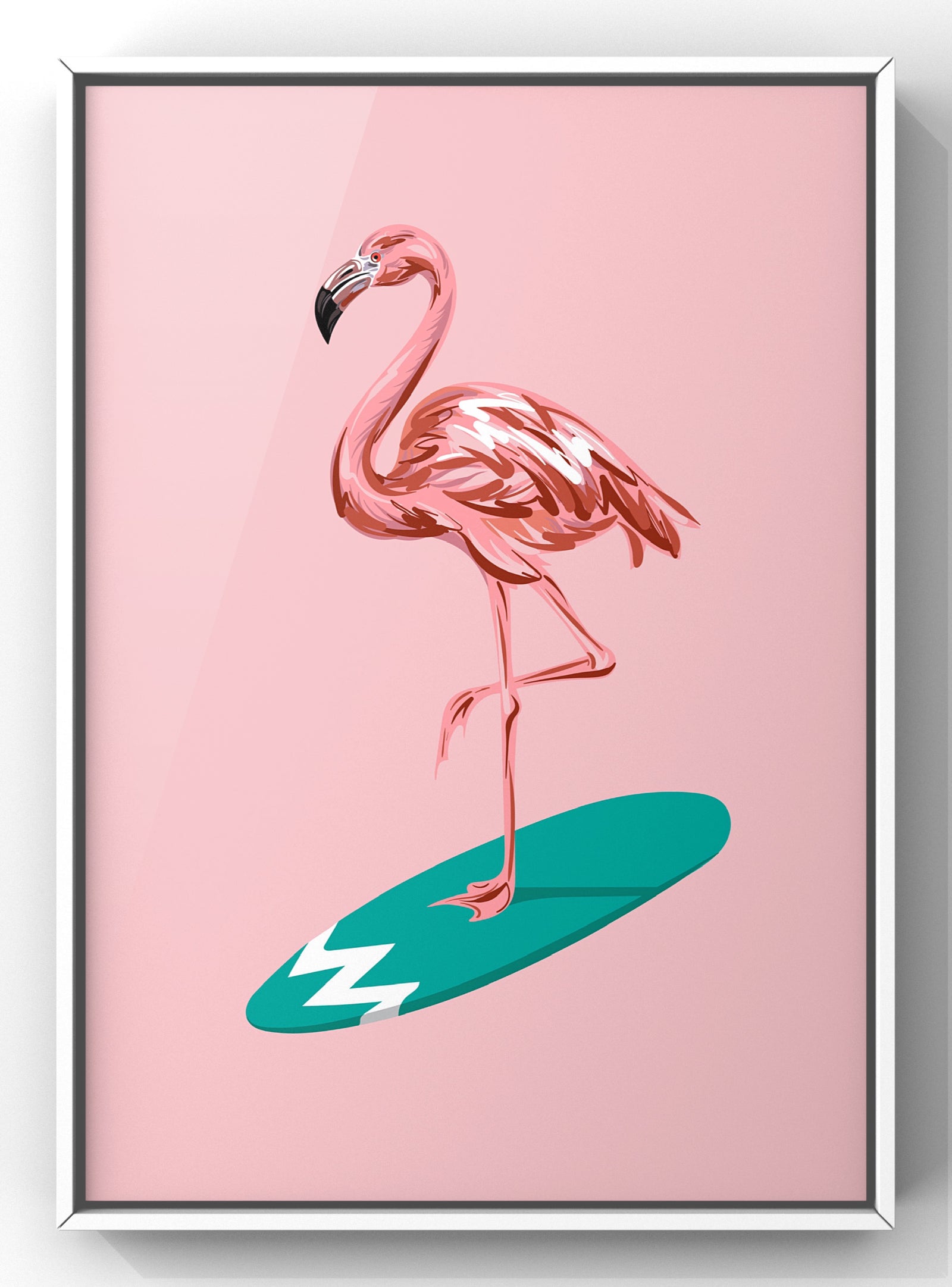 Cool Pop Art Flamingo Print | Surfing Flamingo Wall Art