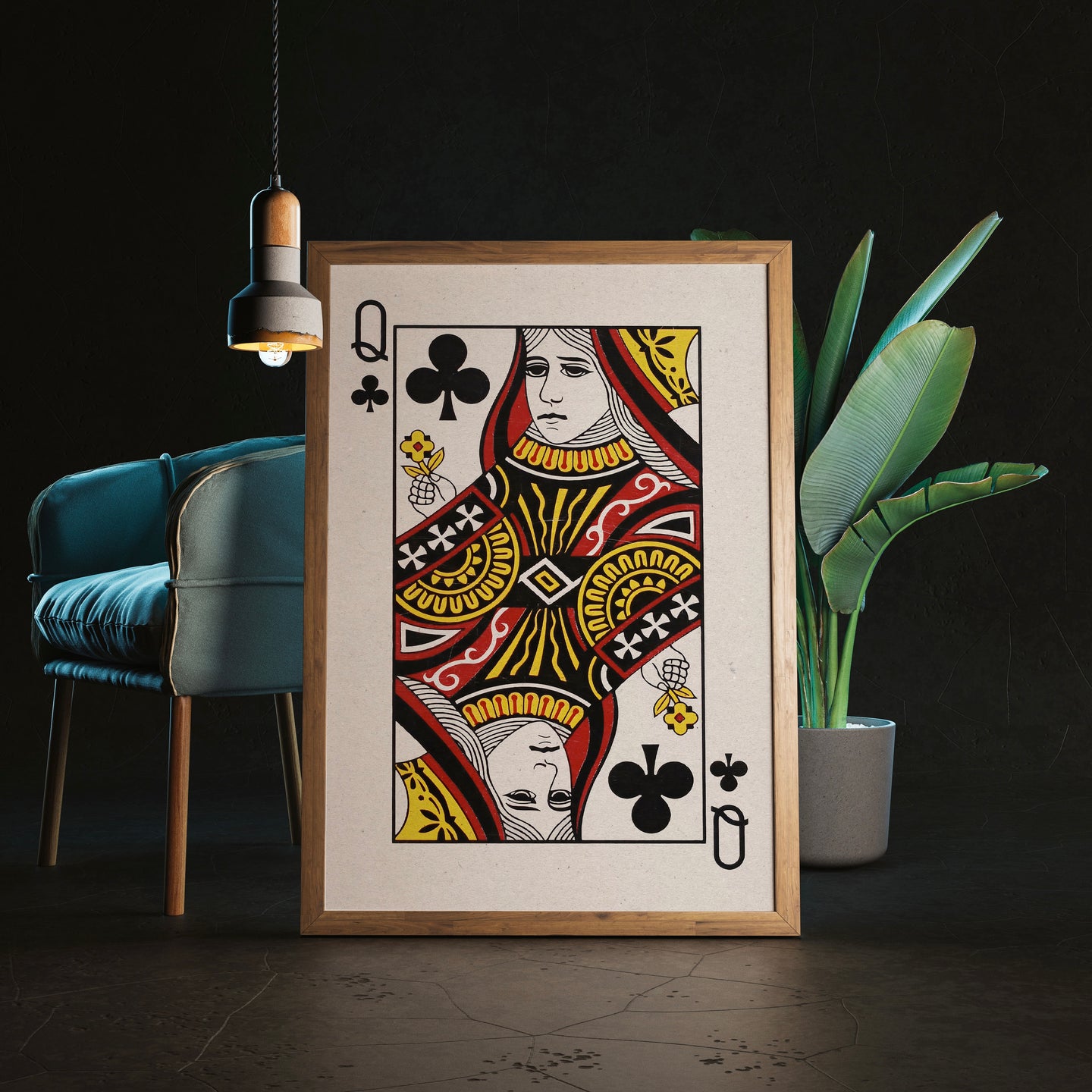 Queen of Clubs Vintage Style Playing Card Poster | Vintage Poker Wall Art