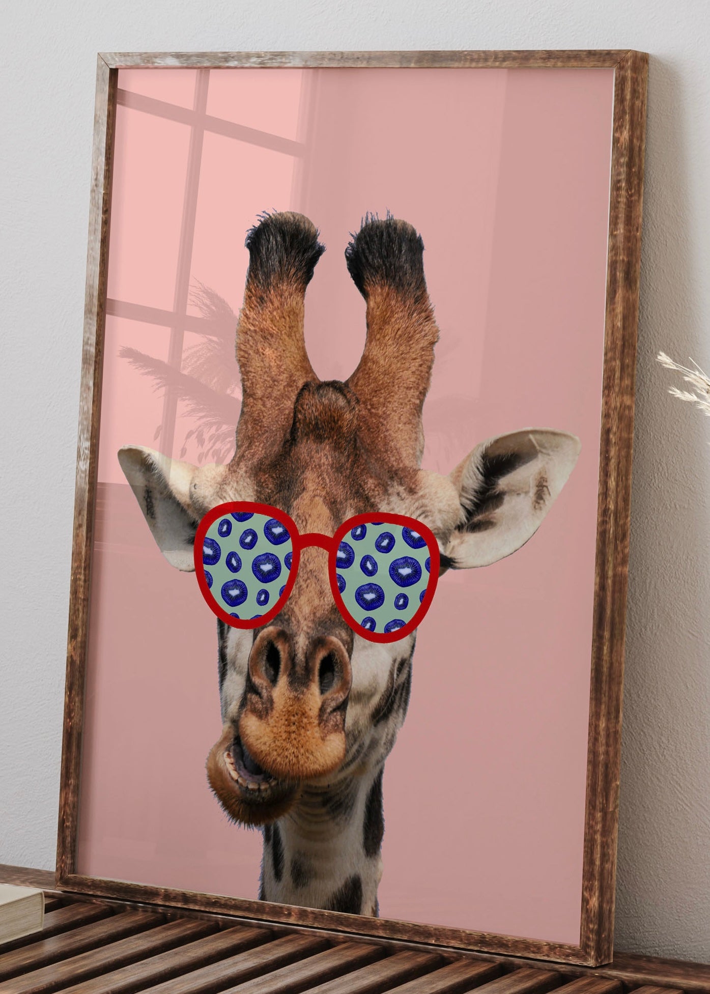 Mr Funky Giraffe wearing glasses | Minimal Quirky Wall Art Print