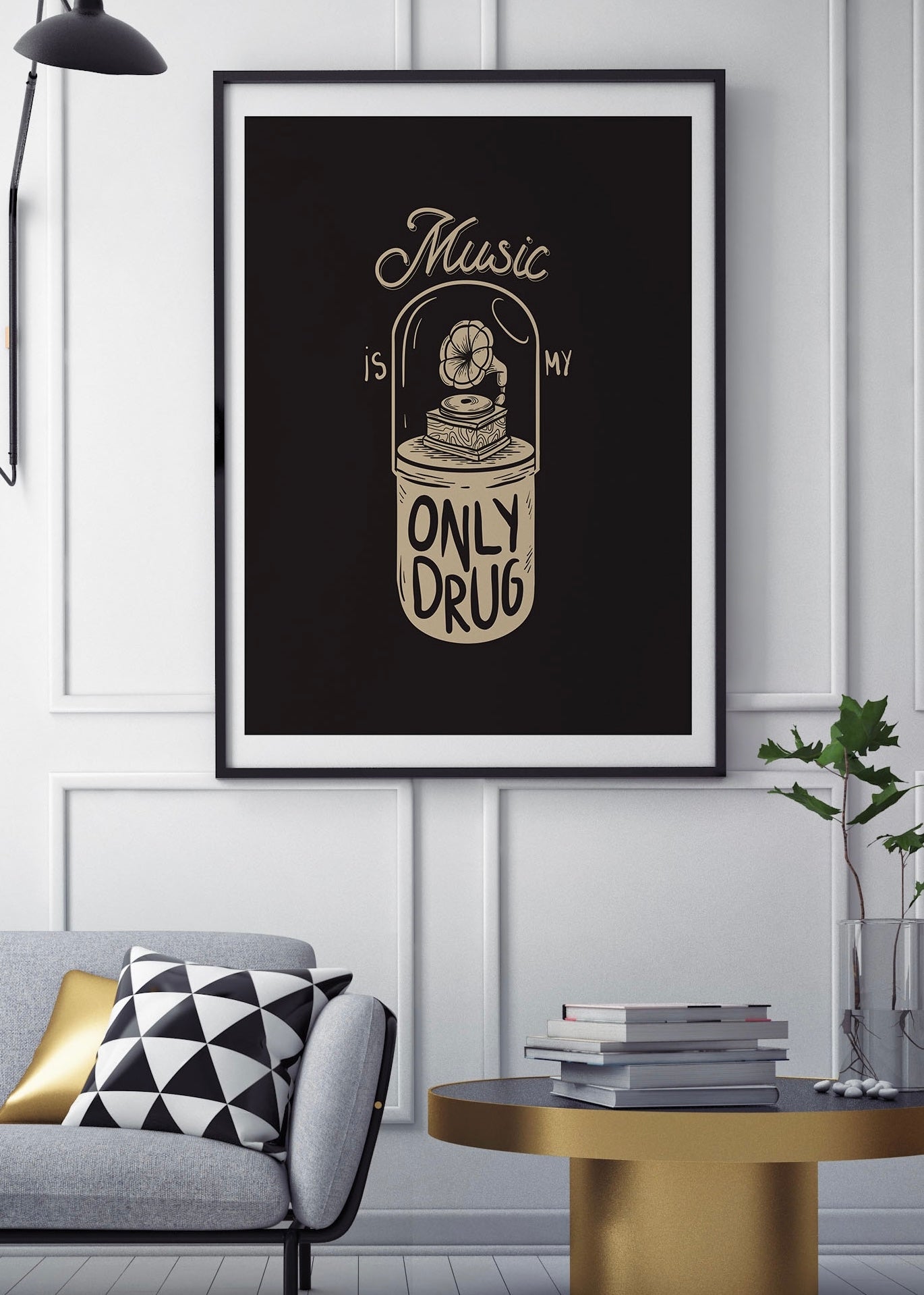 Music Is My Only Drug Quote Print | Vintage Style Microphone Wall Art