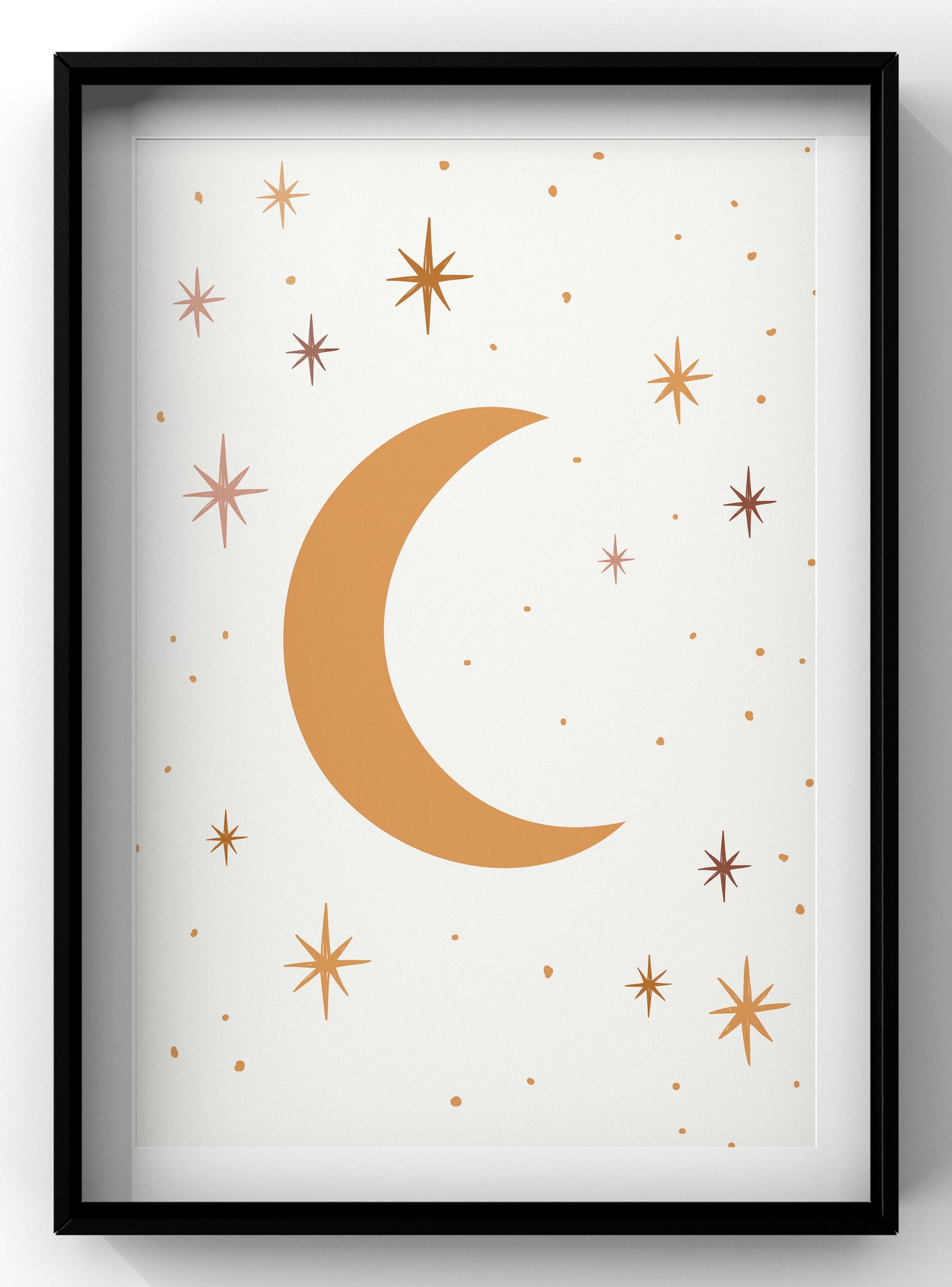 Scandic Boho Moon & Stars Wall Art | Hand Drawn Nursery Print