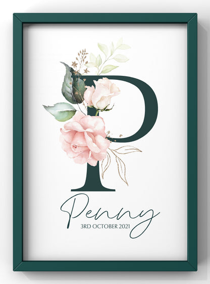 Personalised Letter Name Print | New Born Nursery Print
