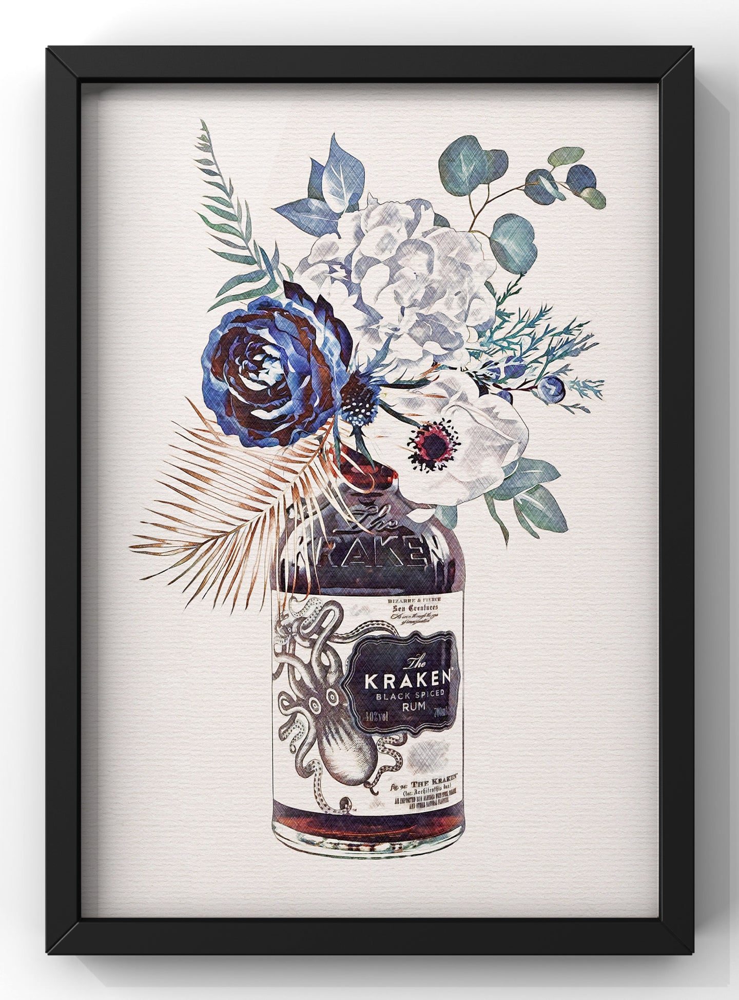 Kraken Rum Gin Bottle Illustration Print | Kitchen Gin Wall Art
