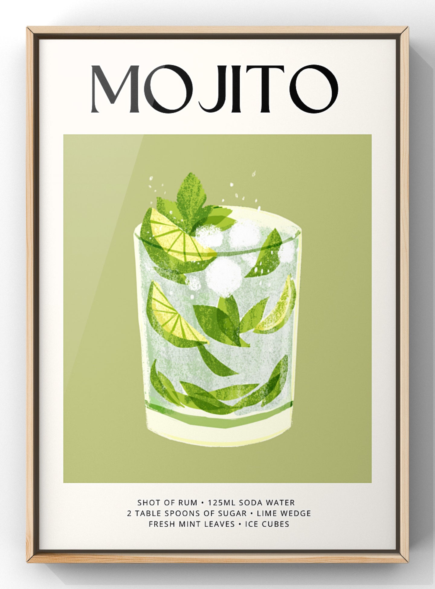 Mojito Cocktail Recipe Poster | Kitchen Cocktail Wall Art | Home Bar Decor