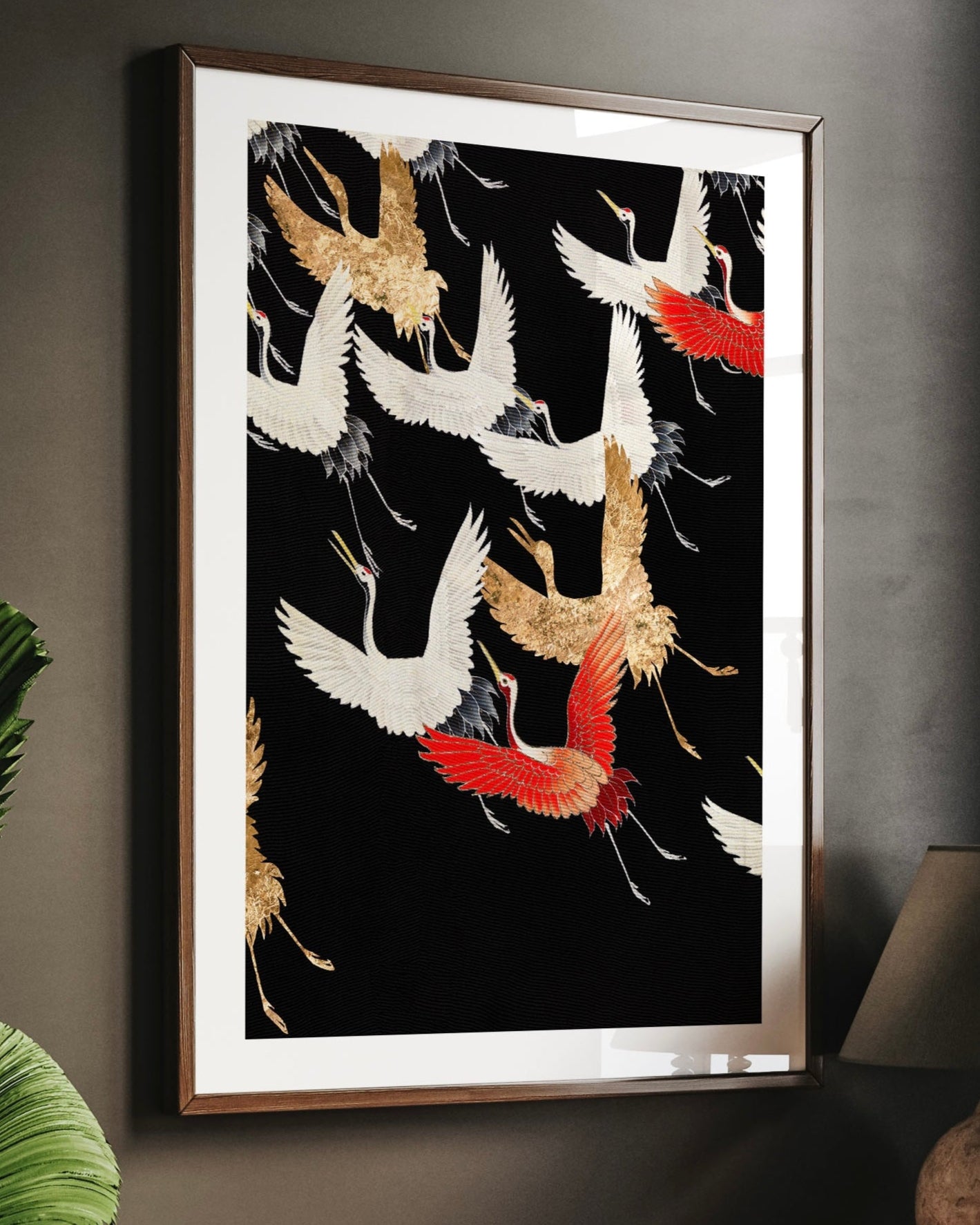 Japanese flying cranes vintage illustration wall art print | Vintage Wall Art