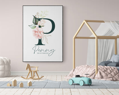 Personalised Letter Name Print | New Born Nursery Print