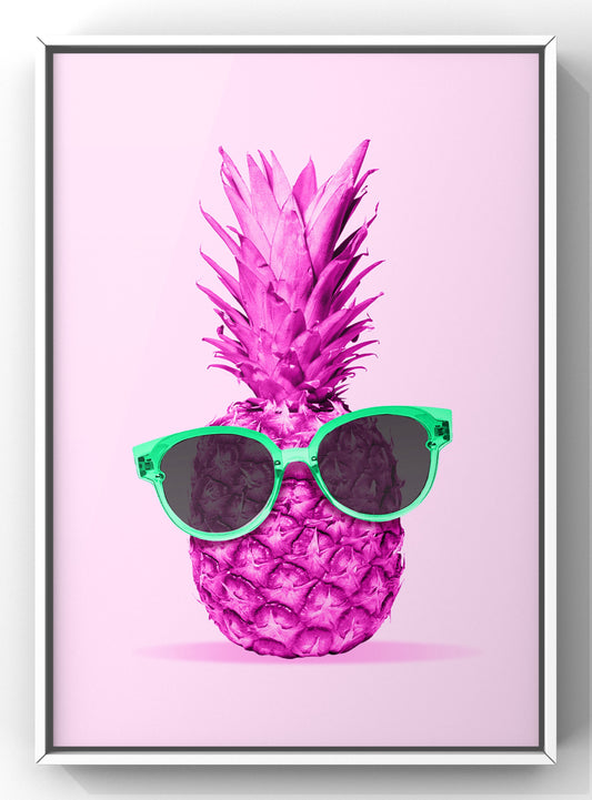 Pink Pineapple in Sunglasses | Bright neon Pink Wall Art Print