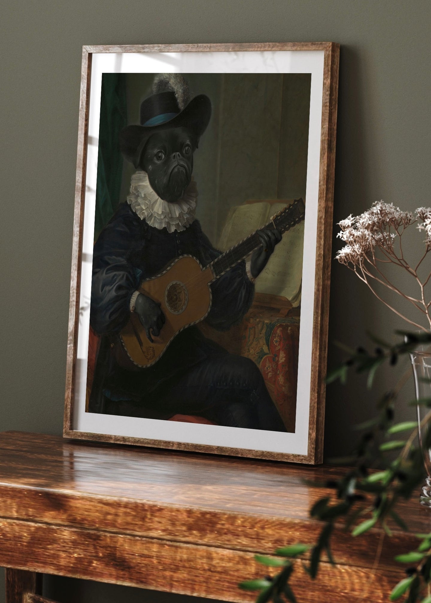 Vintage Pug Playing Guitar Alternative Print | Vintage Dog Print