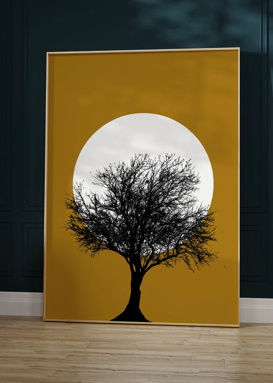 Minimal Mustard Tree Wall Art Print | Sunset Print