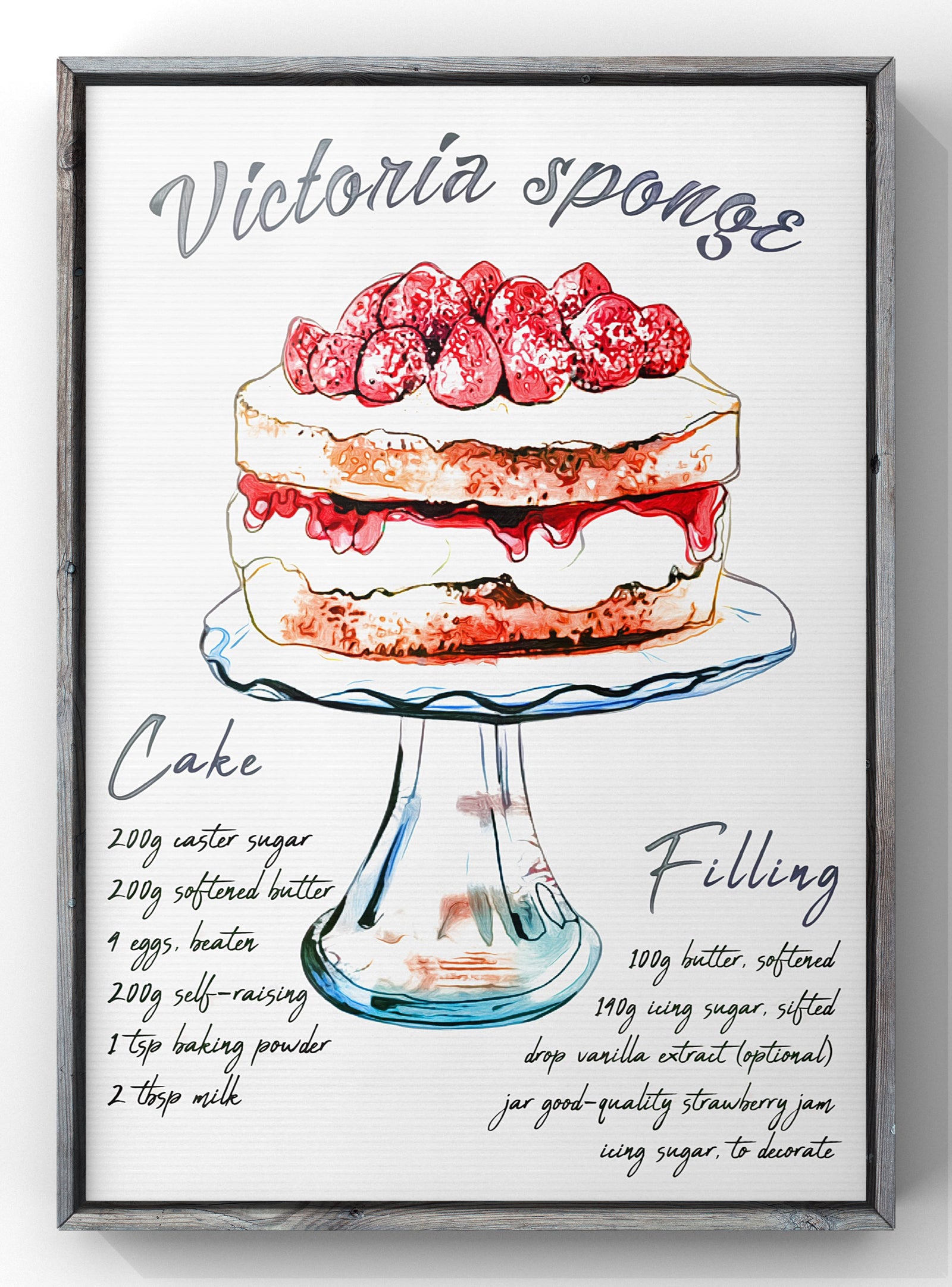 Victoria Sponge Recipe Print | Rustic Kitchen Wall Art