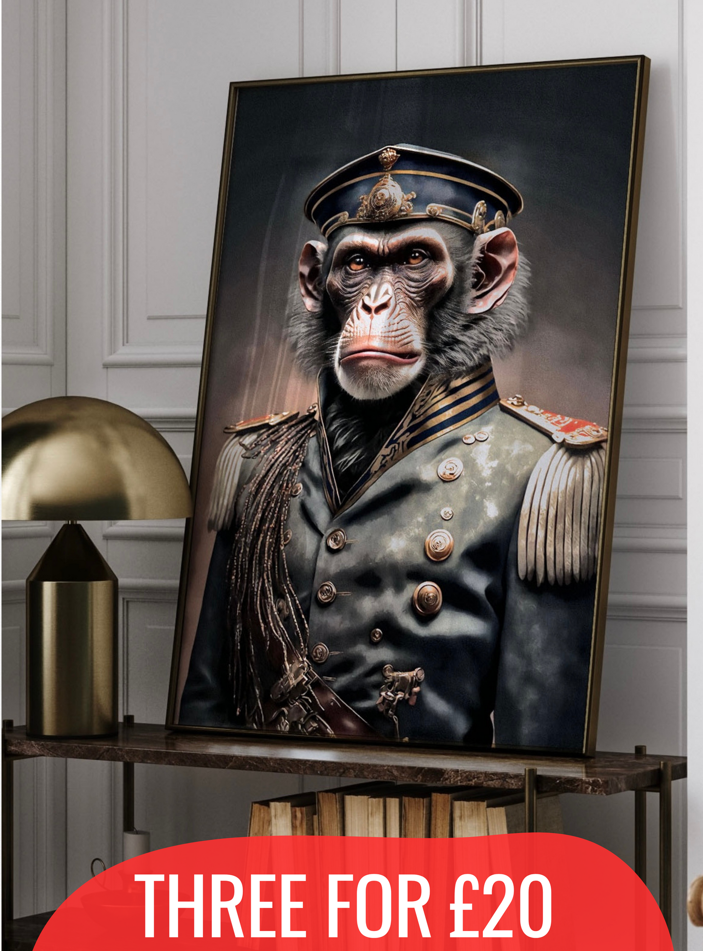 Sargent Chimp | vintage style altered Chimp Portrait Wall Art |  A4 Print