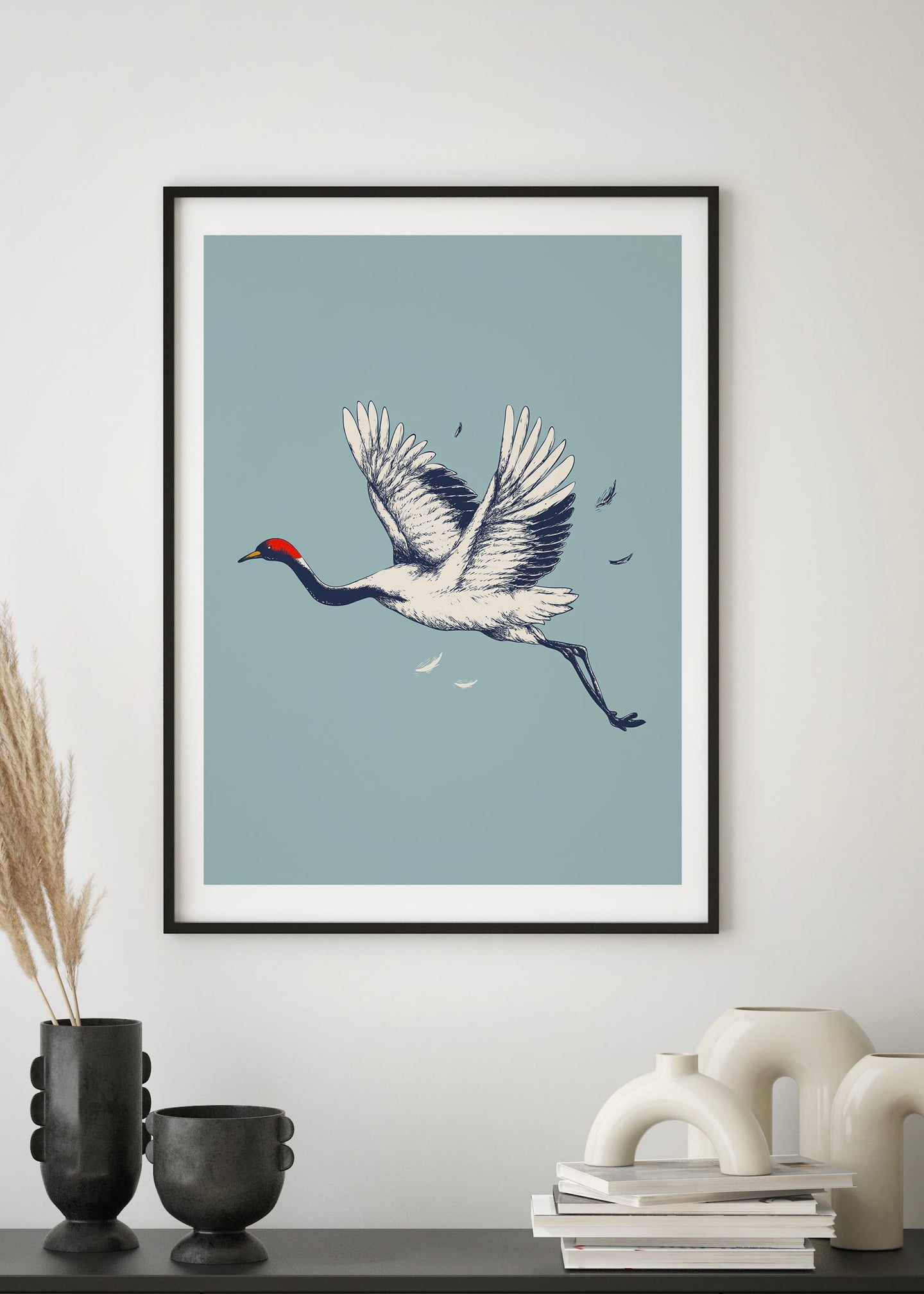 Minimal Japanese crane Print | Vintage Wall Art