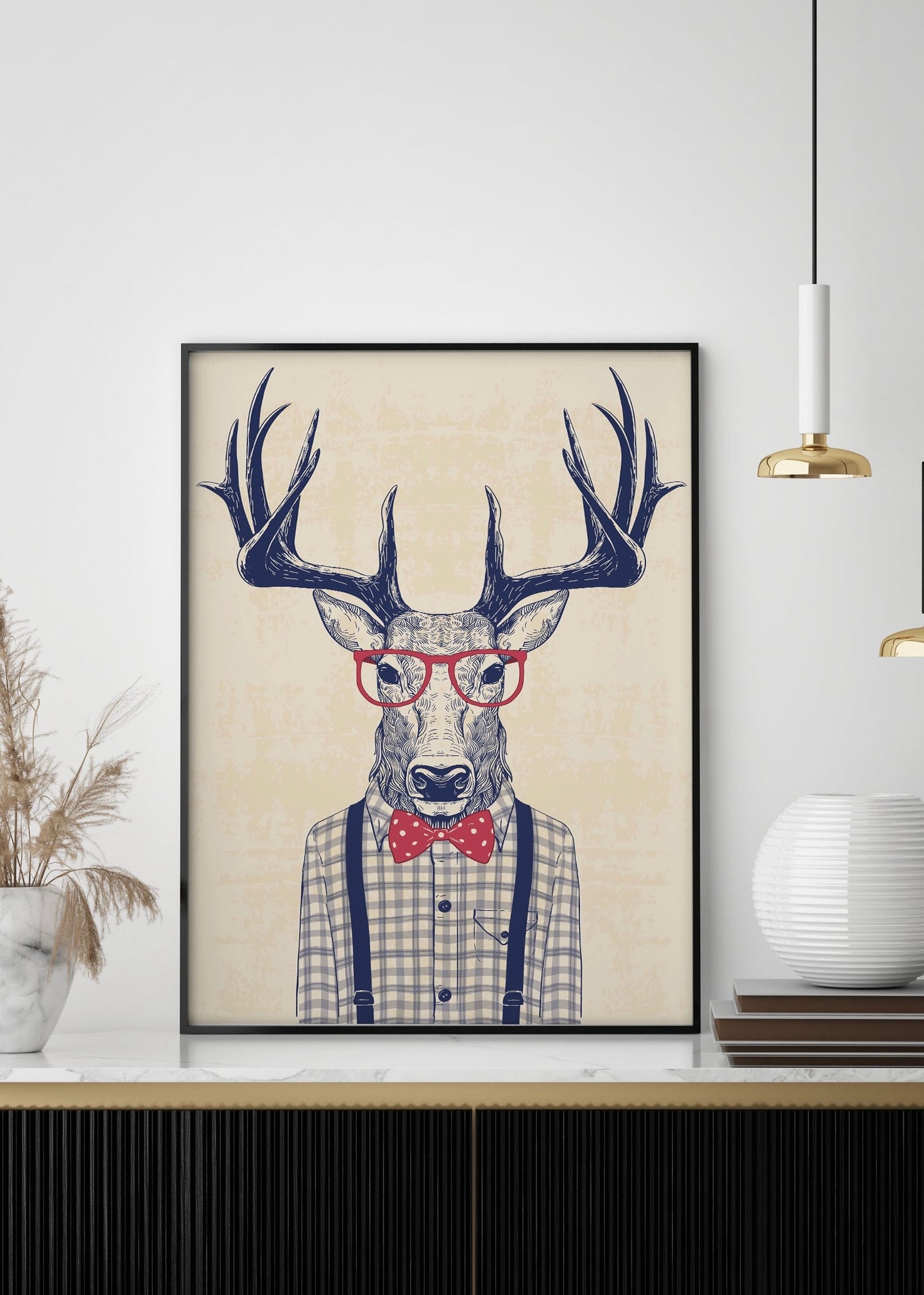 Hipster Stag wearing glasses illustration | Quirky wall art Print