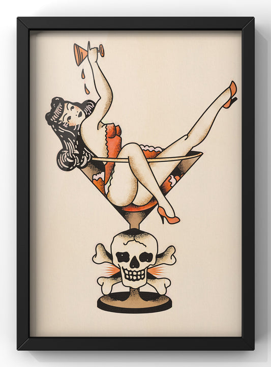 Pin Up Girl Glass Art Print | Sailor Jerrys Style Wall Art