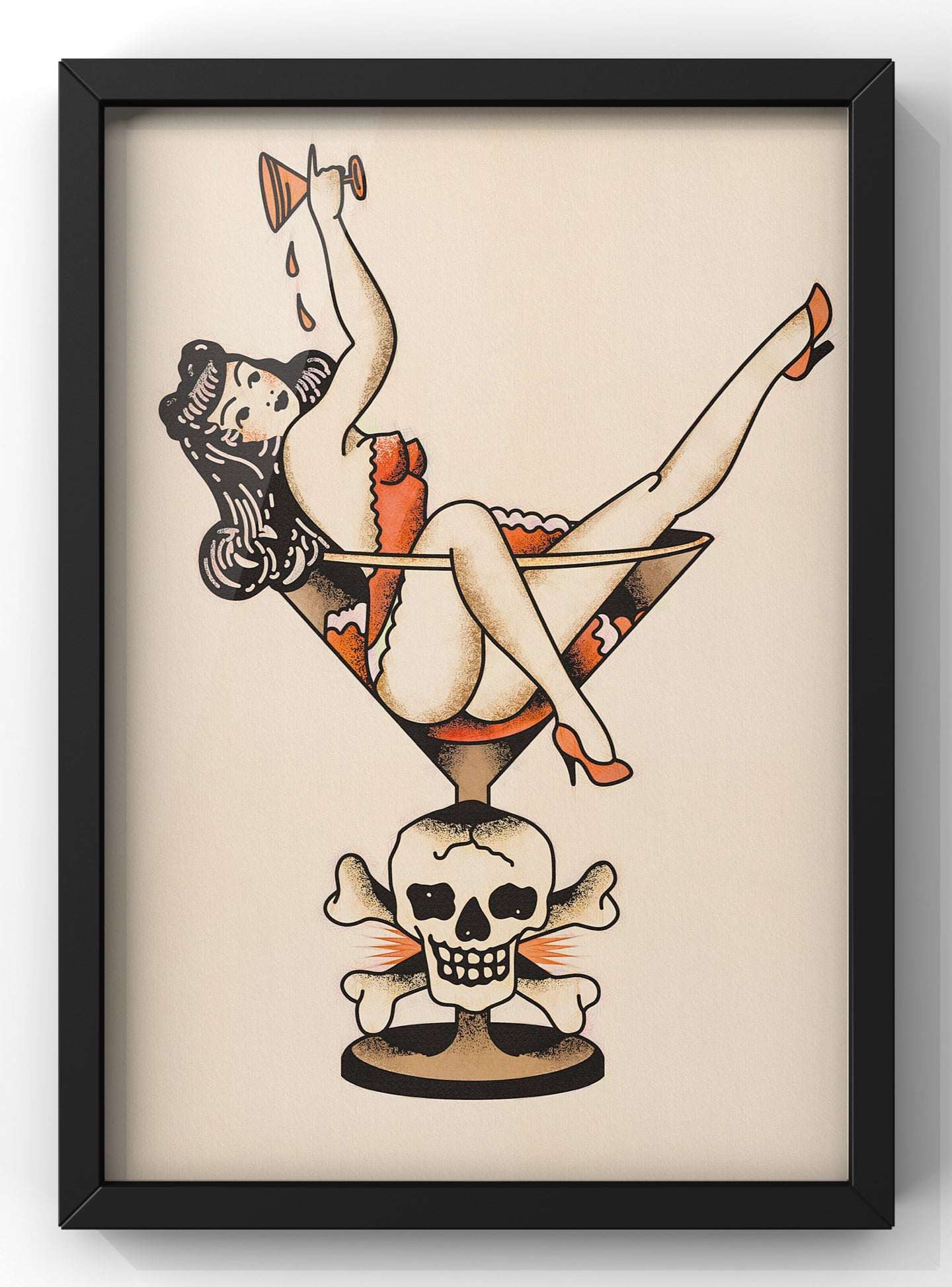 Pin Up Girl Glass Art Print | Sailor Jerrys Style Wall Art