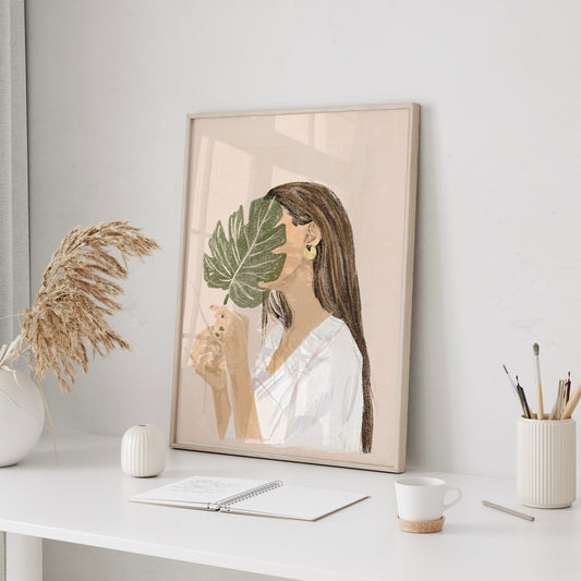 Abstract Boho Woman Portrait | Hand-drawn Minimal Female Modern Art  | Fashion Wall Art