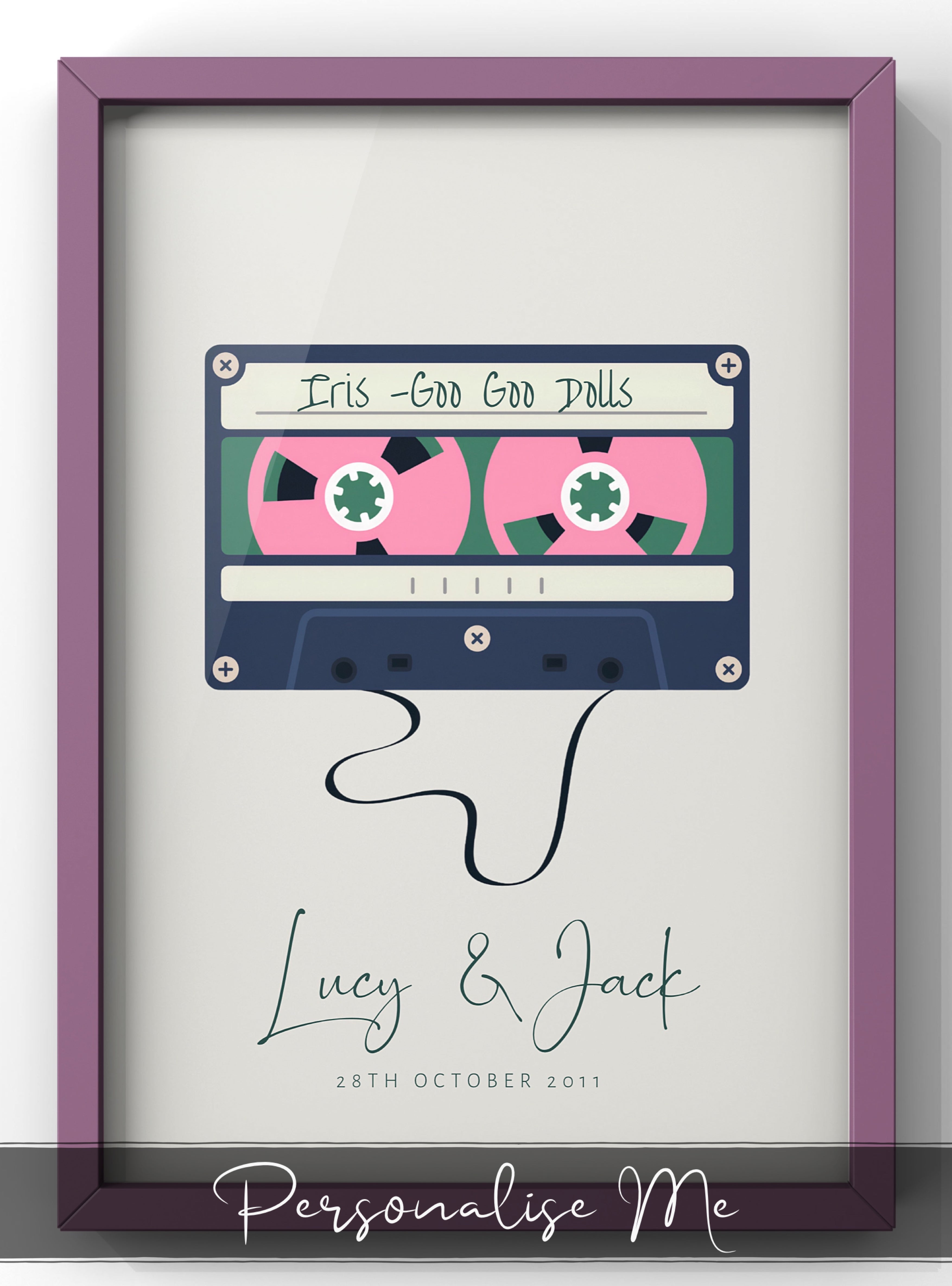 Personalised Retro Cassette Tape | Couples Favourite Song Print | Housewarming & Wedding Gift