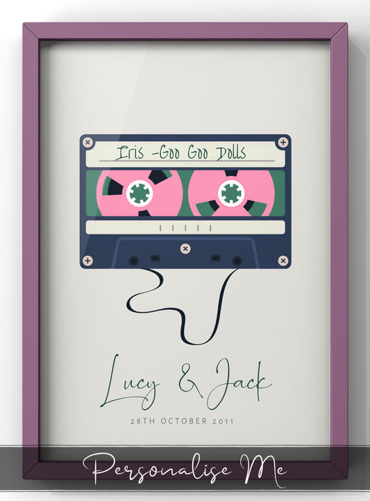 Personalised Retro Cassette Tape | Couples Favourite Song Print | Housewarming & Wedding Gift
