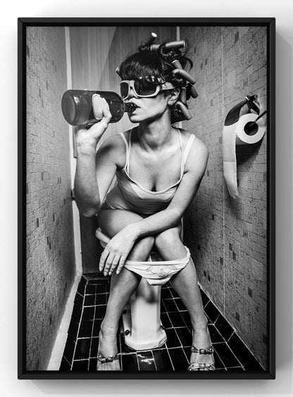 Drinking In the Bathroom Party Girl Print | Black & White Photography Wall Art