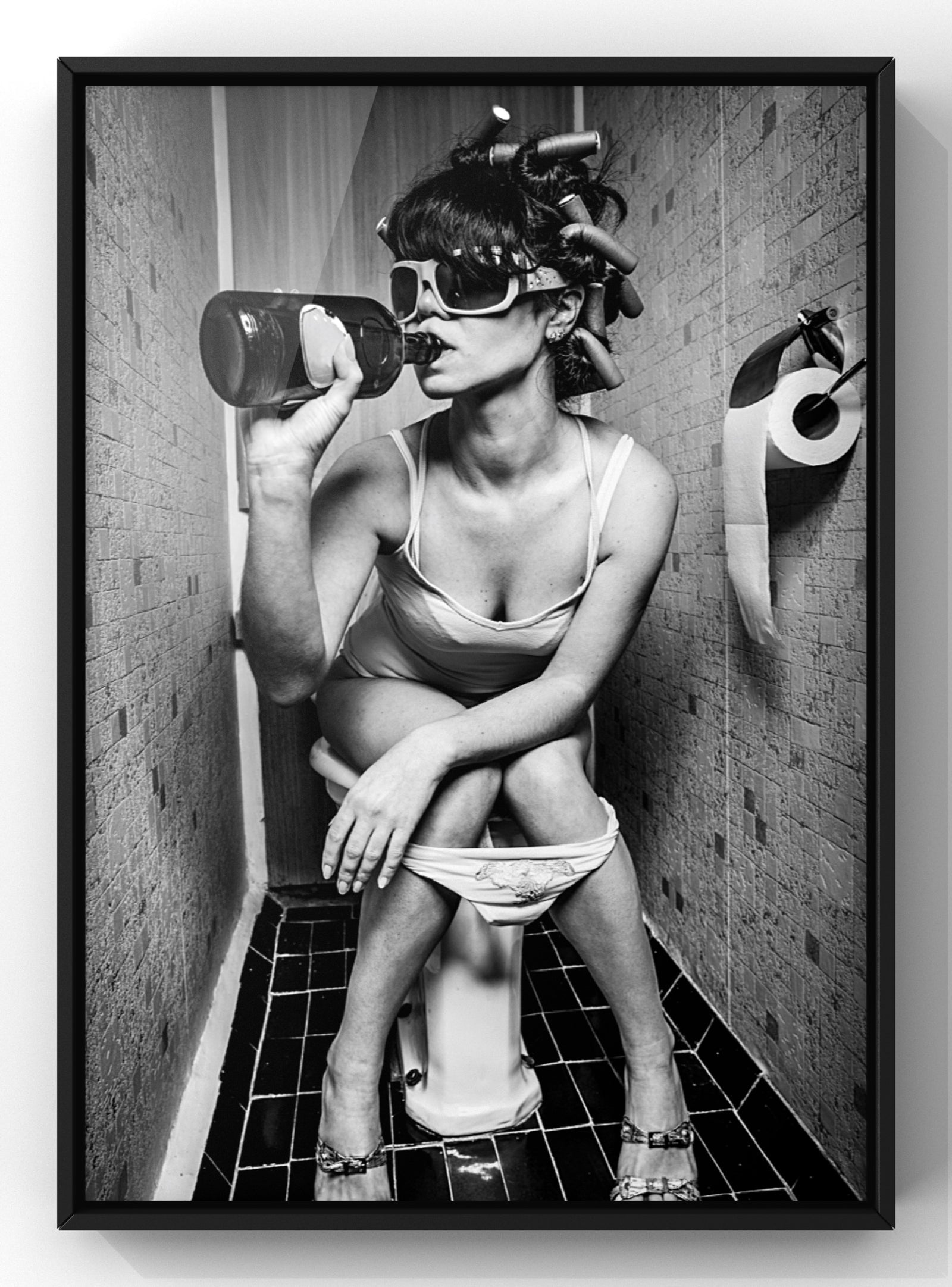 Drinking In the Bathroom Party Girl Print | Black & White Photography Wall Art