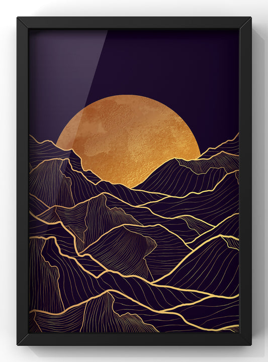 Mountain Sunset Wall Art | Gold and Black Print