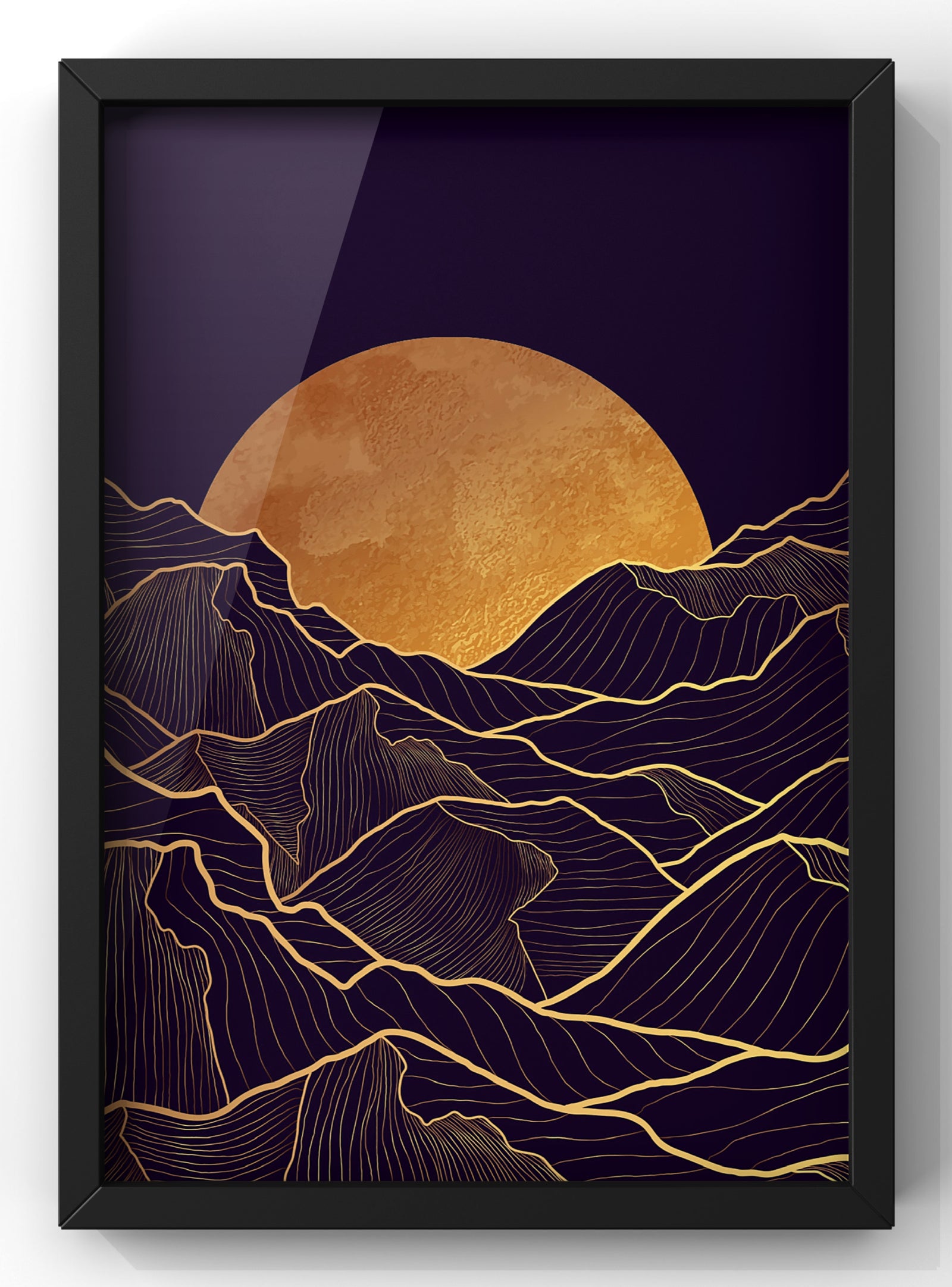 Mountain Sunset Wall Art | Gold and Black Print