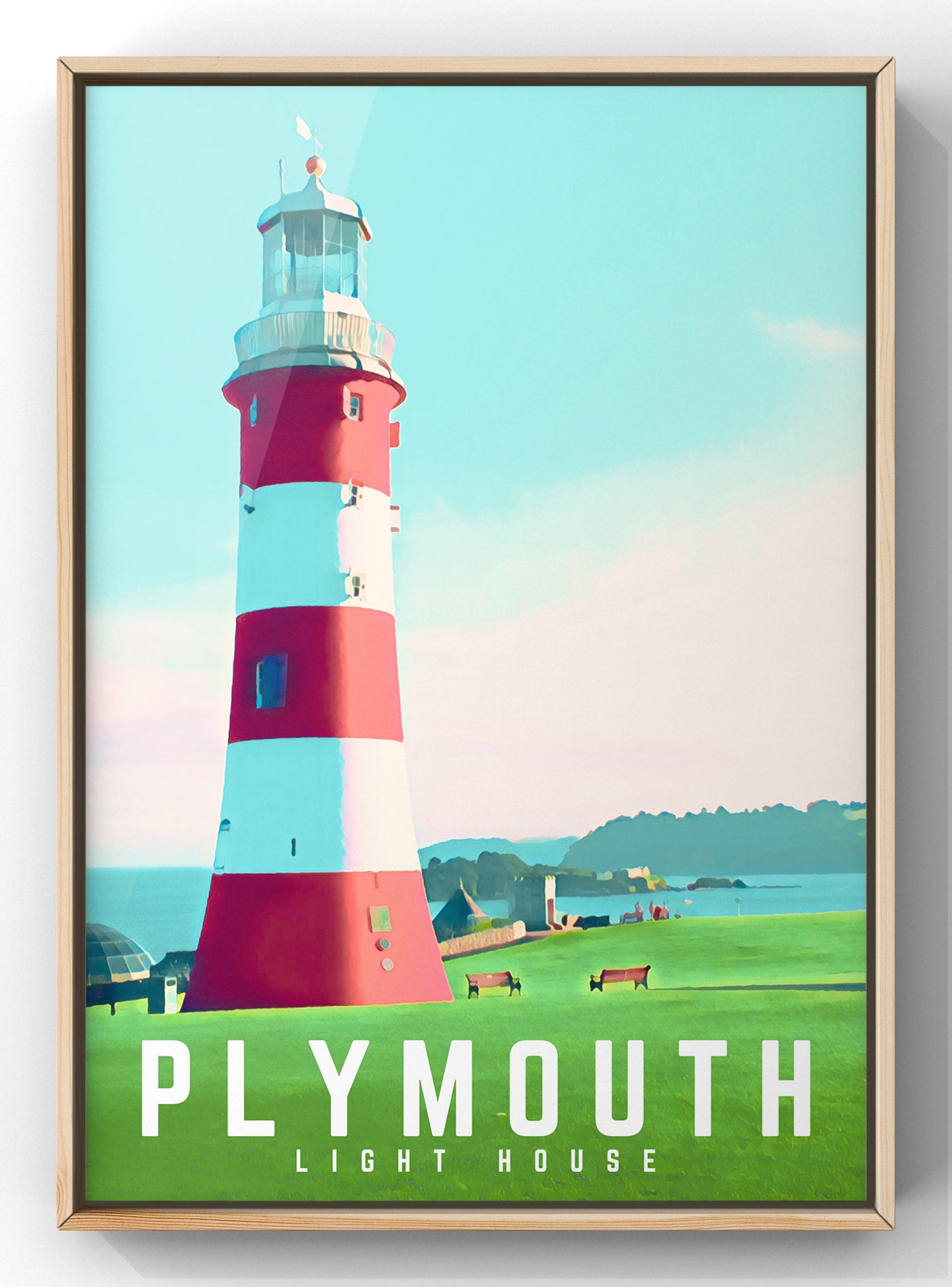Plymouth Lighthouse Travel Poster Print
