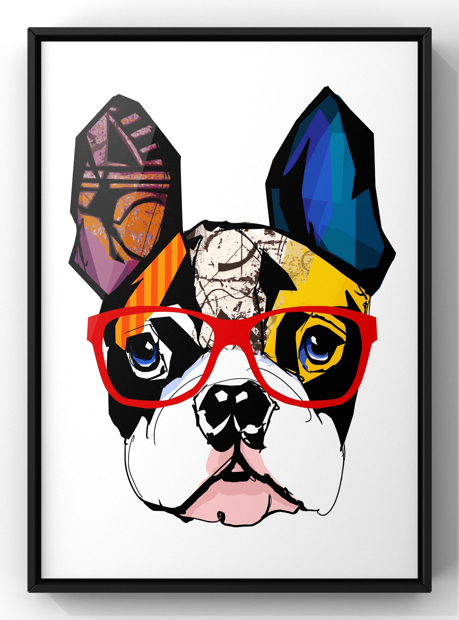 Colourful Bulldog With Glasses Print | Colourful Wall Art