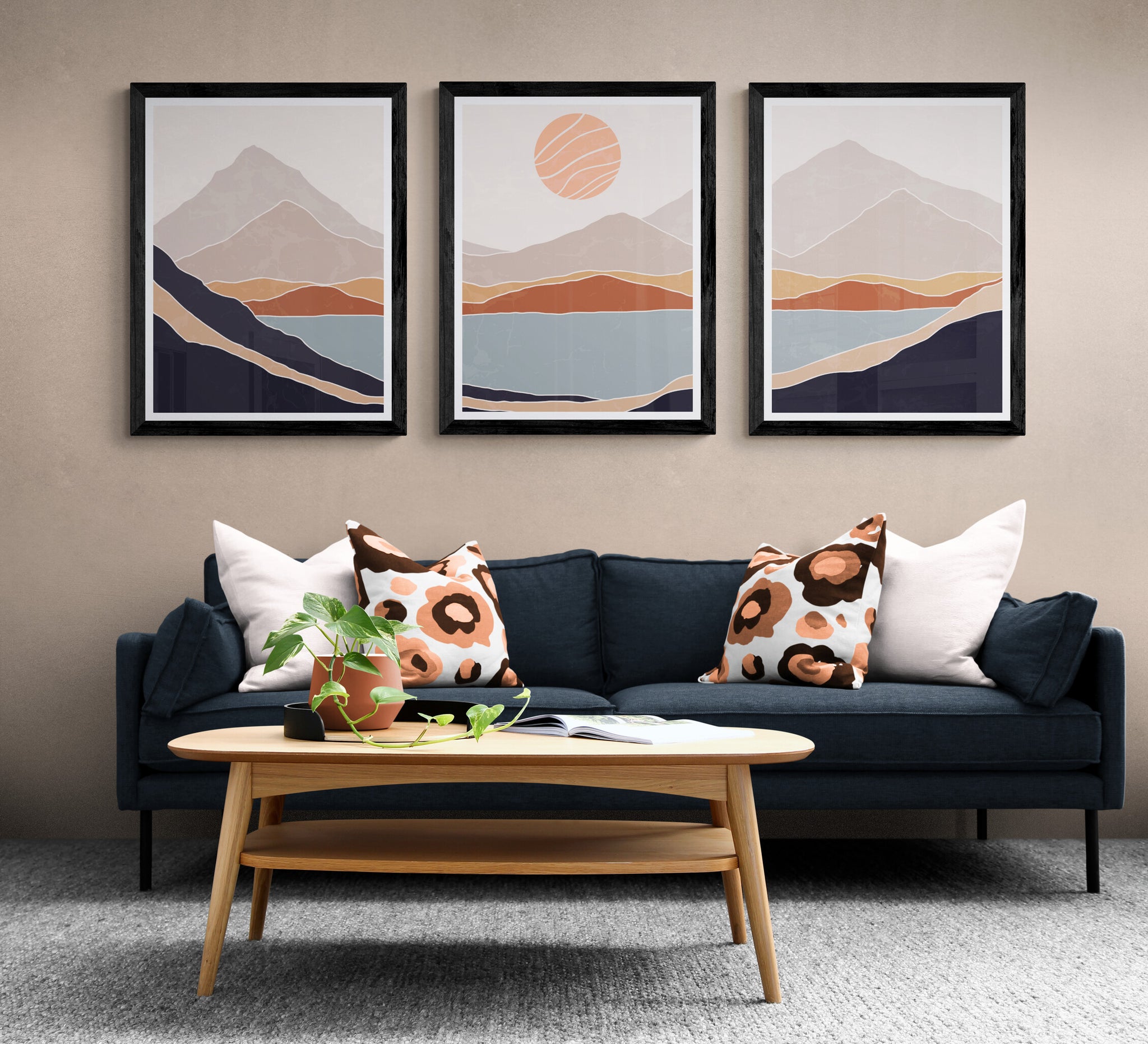 Sunrise Illustration Set of Three | Gallery Wall Set of 3 Prints