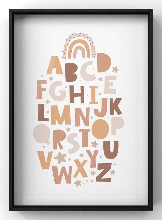 Cute Cartoon Boho Alphabet Print | ABC Nursery Wall Art