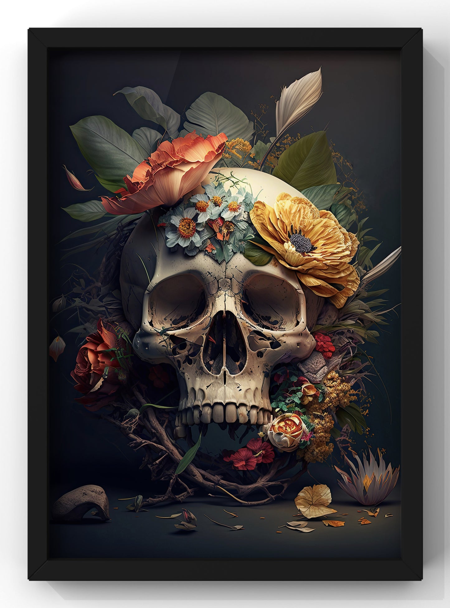 Floral Skull Punk Wall Art Print | Dark Art Home Decor