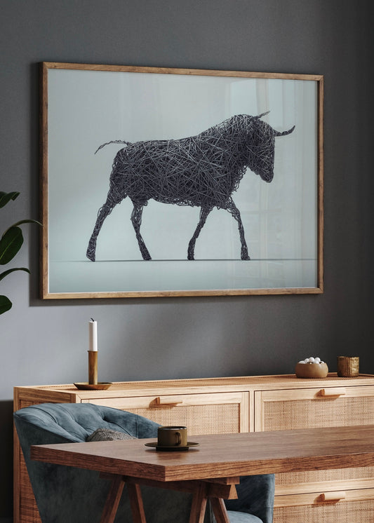 Wire Bull Wall Art Print | Bold Wire Graphic Art | Kitchen Wall Art