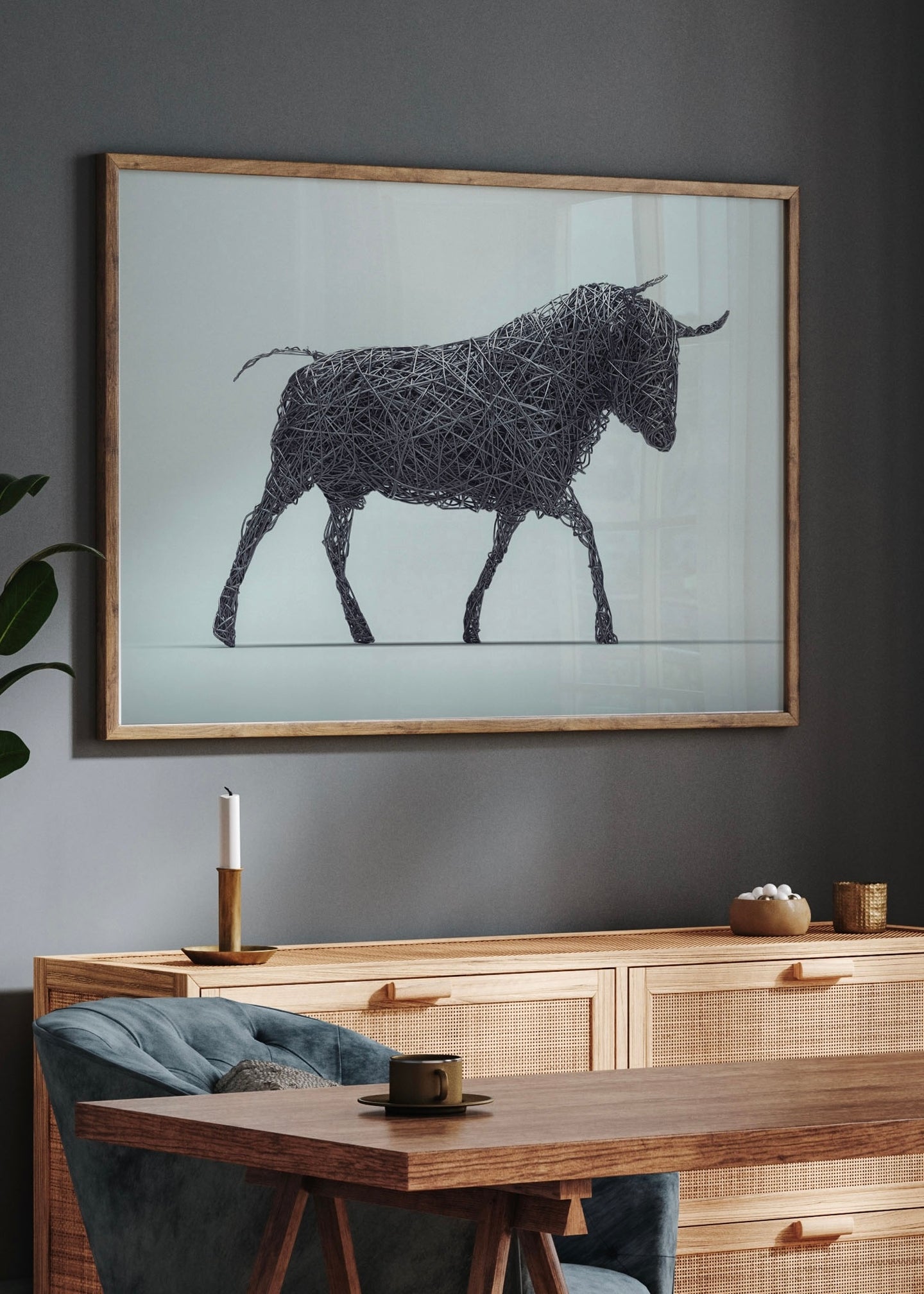 Wire Bull Wall Art Print | Bold Wire Graphic Art | Kitchen Wall Art