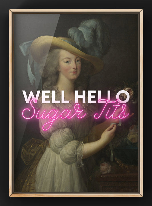Well Hello Sugar Tits | Funny quote print | Vintage Portrait Quote  Print
