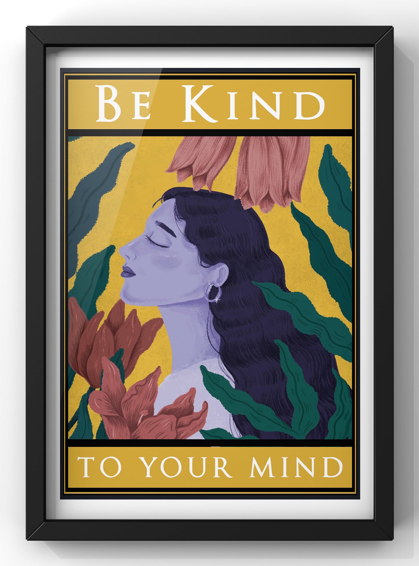 Be Kind To Your Mind Retro Floral Quote Poster Print