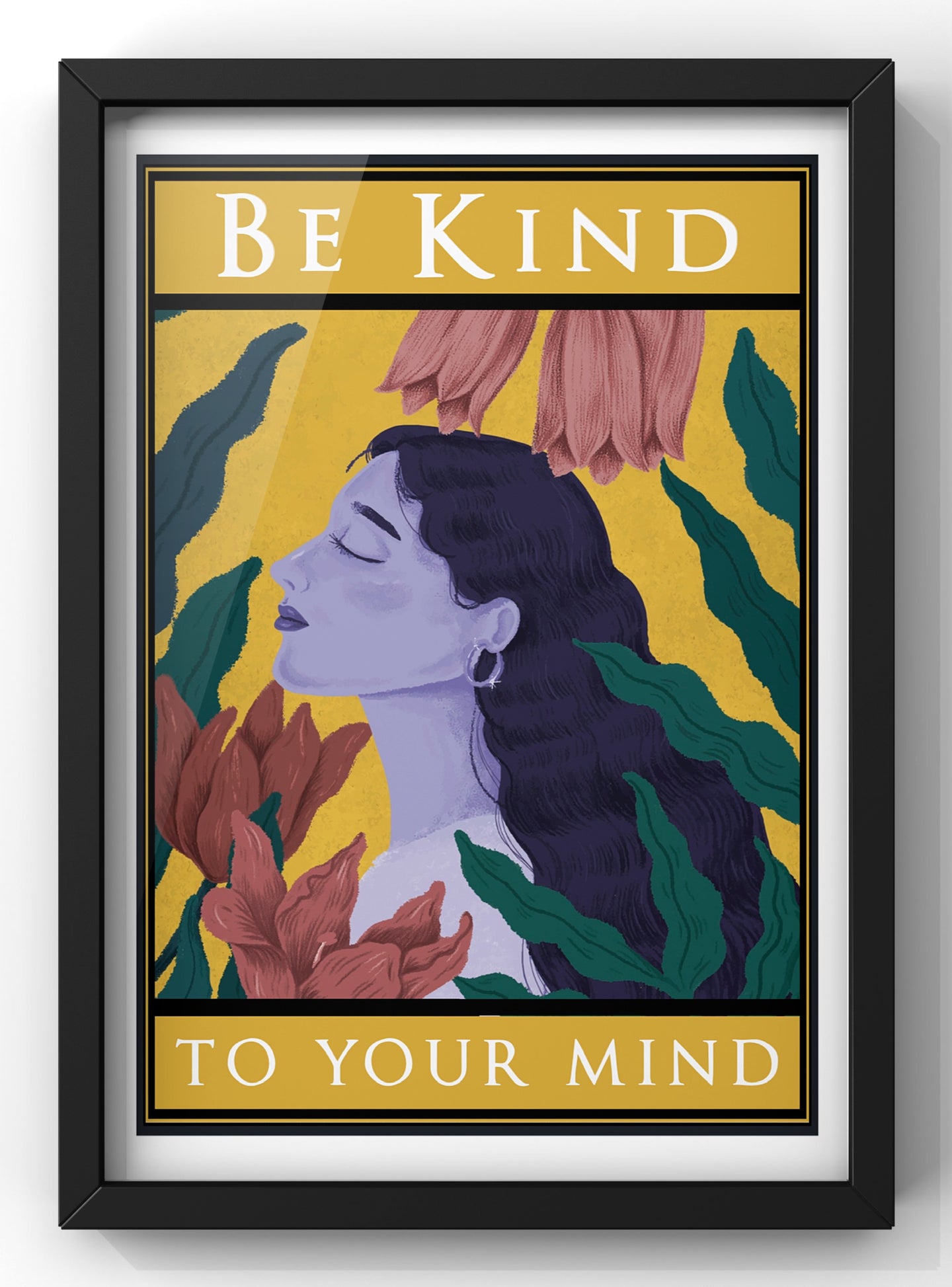 Be Kind To Your Mind Retro Floral Quote Poster Print