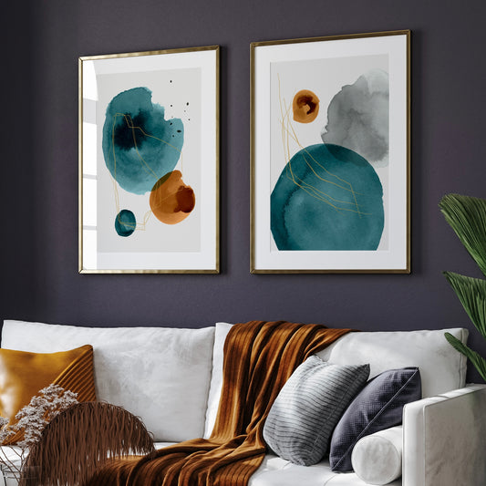 Minimal Watercolour Gallery Wall Set of two | Rusty Orange and Emerald Green