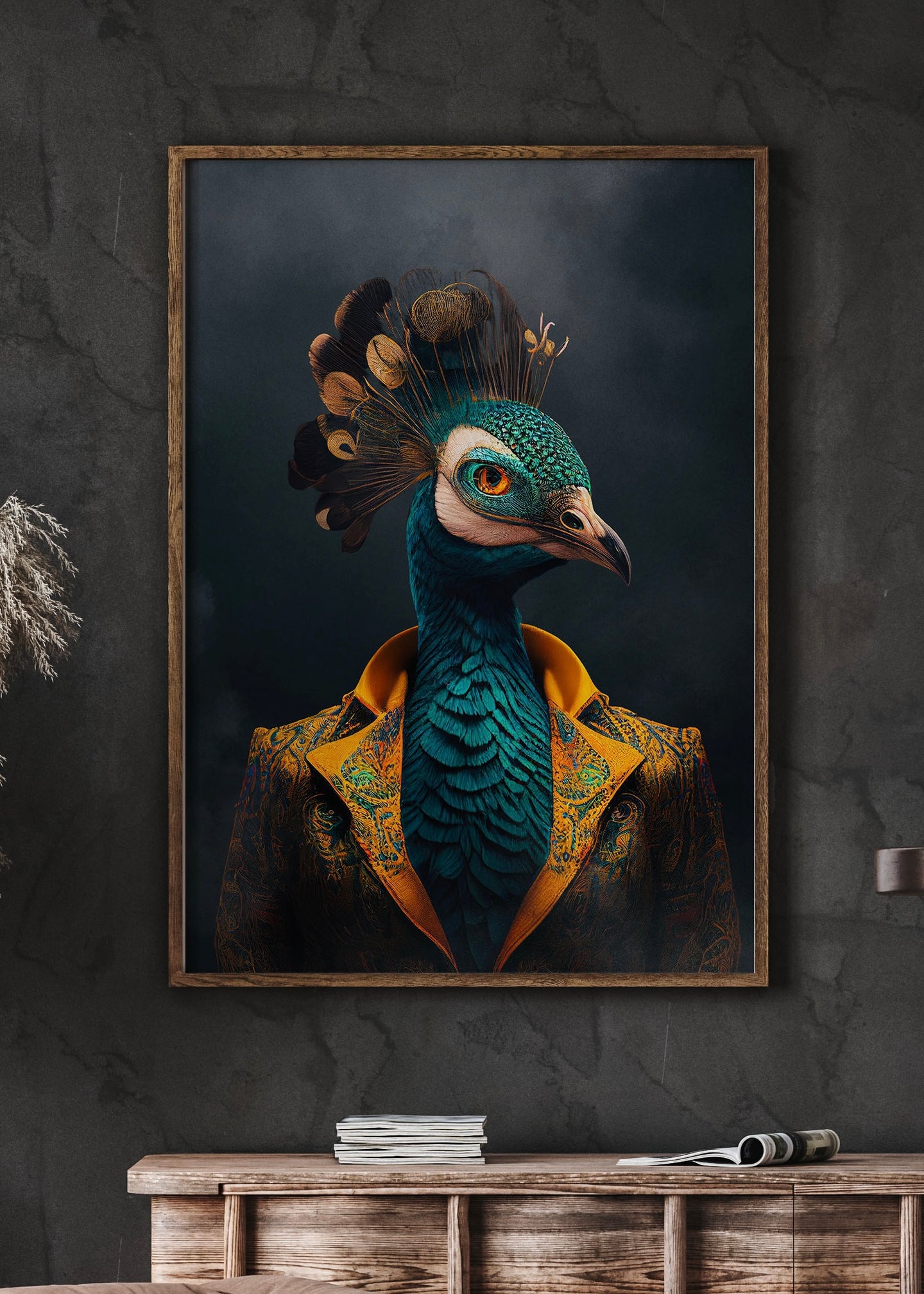 Fabulous Peacock Portrait | Altered Vintage Peacock Portrait Wall Art