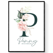 Load image into Gallery viewer, Personalised Letter Name Print | New Born Nursery Print
