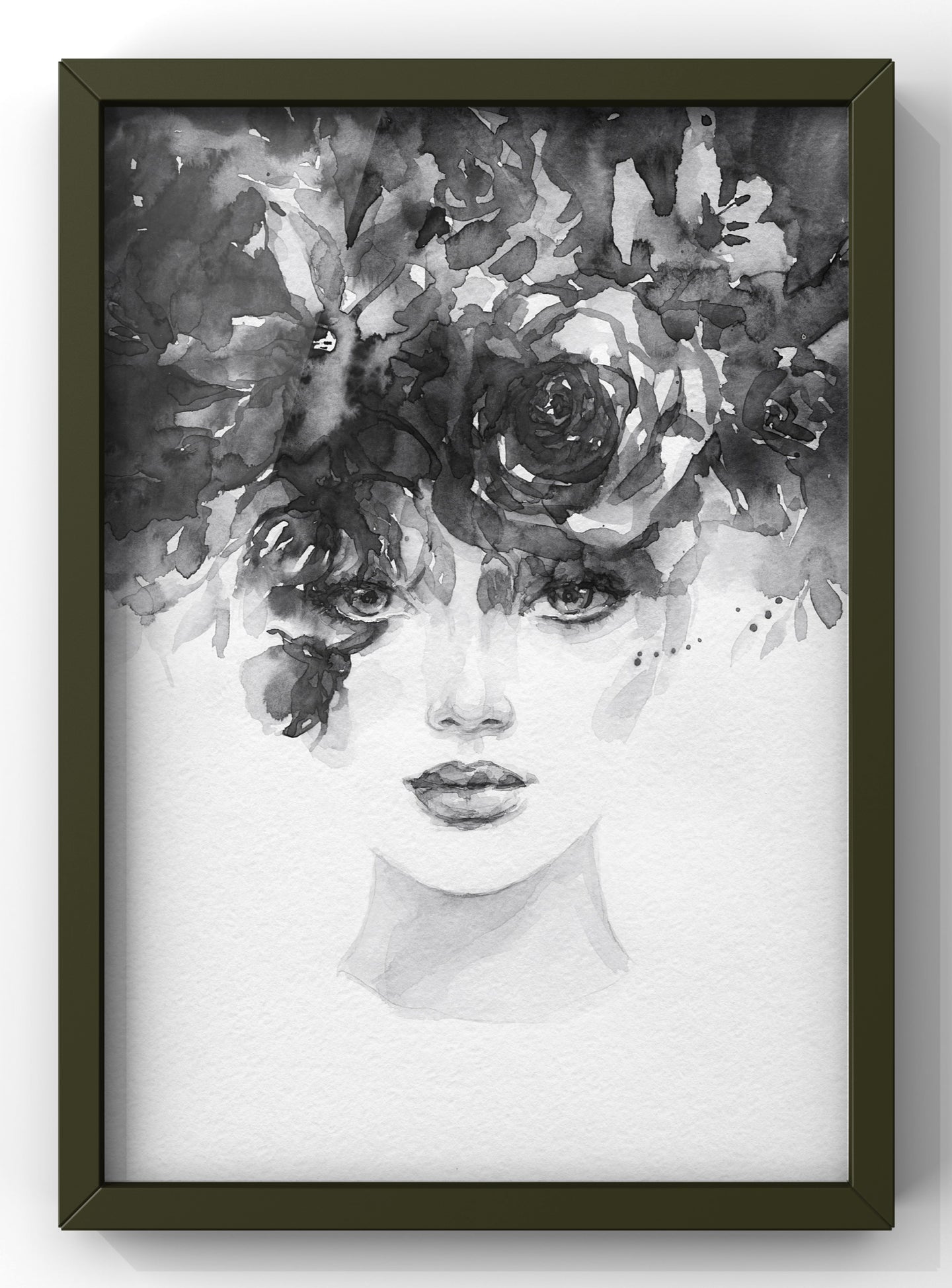 Abstract Black & White Floral Lady Fashion Portrait | Watercolour Minimal Female Modern Art  | Fashion Wall Art